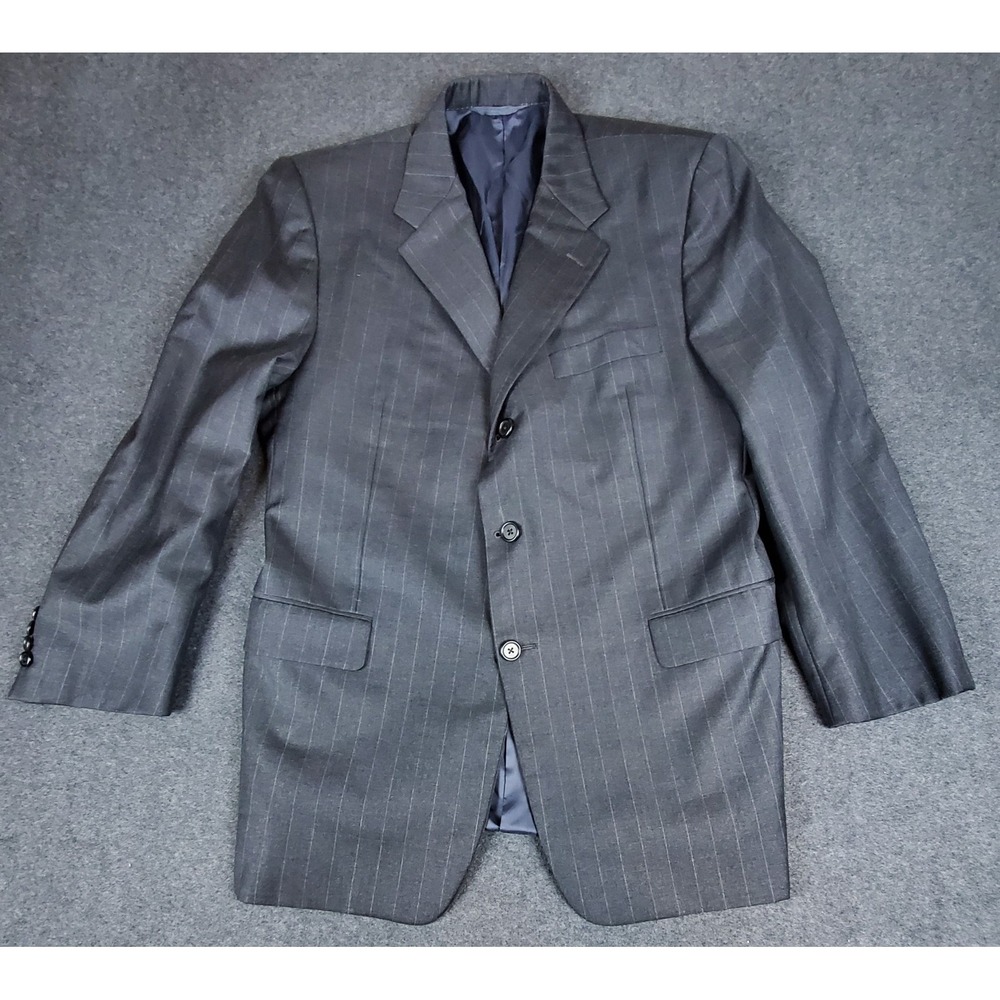 Hickey Freeman x Loro Piana Tasmanian Super 120s Black Pinstrip Wool USA Blazer